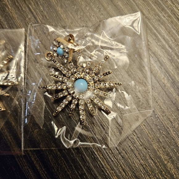 Adornia 14K Yellow Gold Plated Turquoise & Swarovski Crystal Accented Starbursts - Picture 5 of 9